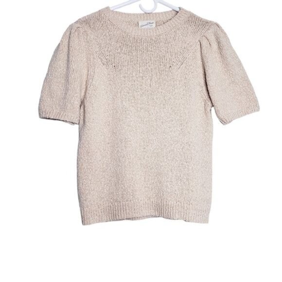 Universal Thread Cream Short Puff Sleeve Boucle Knit Sweater Women's Size Medium - Picture 7 of 7